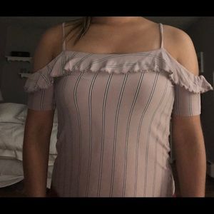 Pink and Blue Striped Cold Shoulder Tee